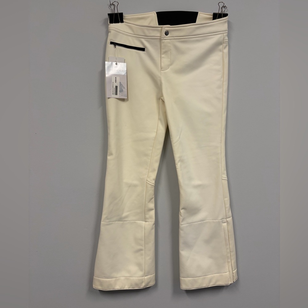 Cream Flared Ski Pants with Black Zipper Detail
